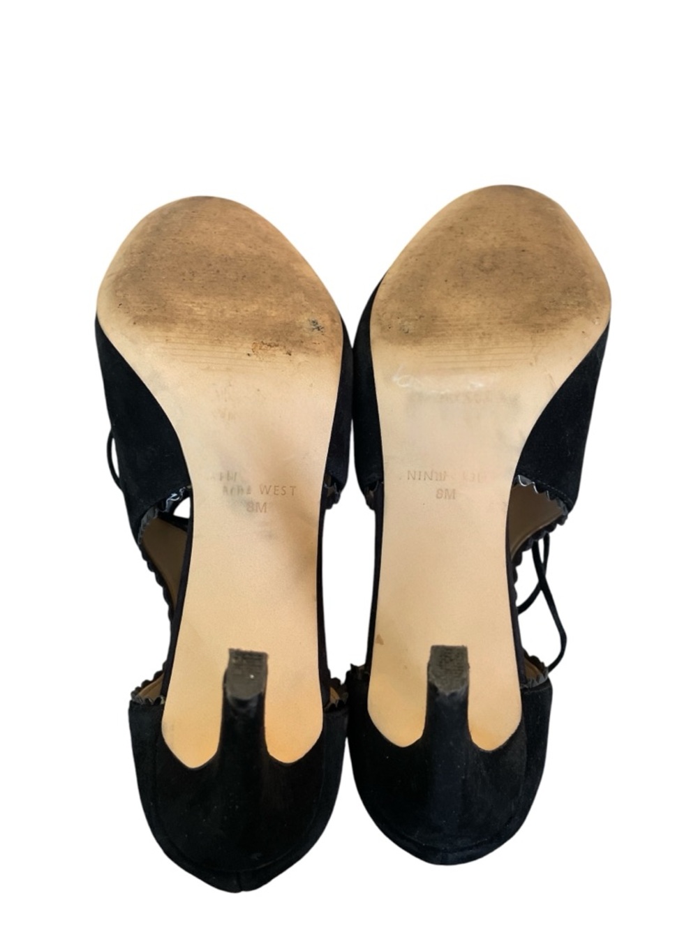 Nine West Hypatia Black Suede Scalloped Lace-Up Mary Jane Heels - Size 8 - Picture 4 of 6